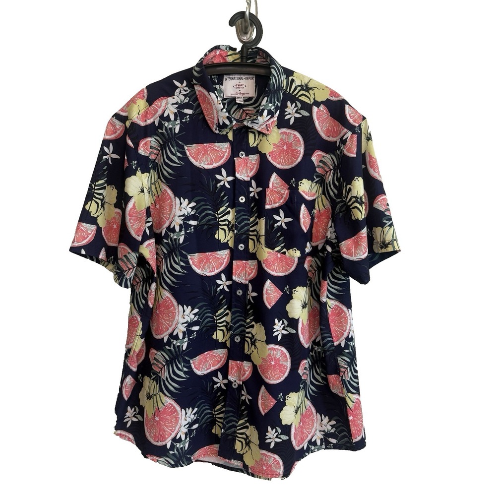 Mens Short Sleeve Button Tropical Shirt XL 4 Way Stretch Lightweight Beachwear